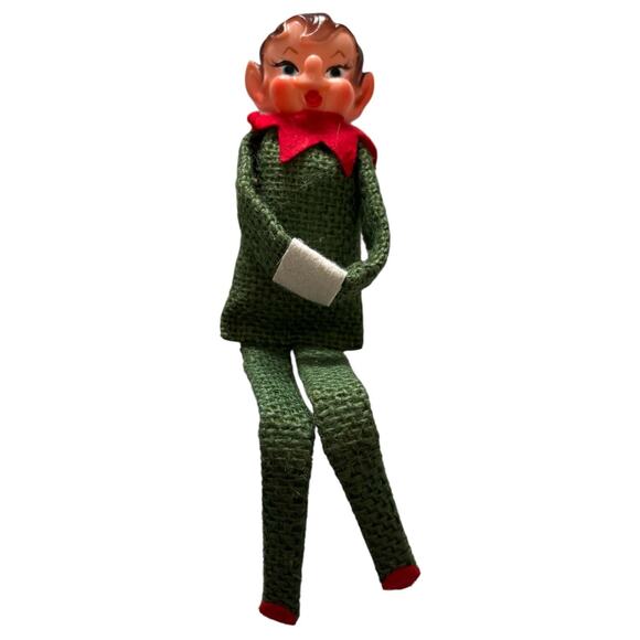 Herman Pecker Christmas Elf Knee Hugger Green Jumpsuit Straw Filled Shelf Sitter - Picture 9 of 9